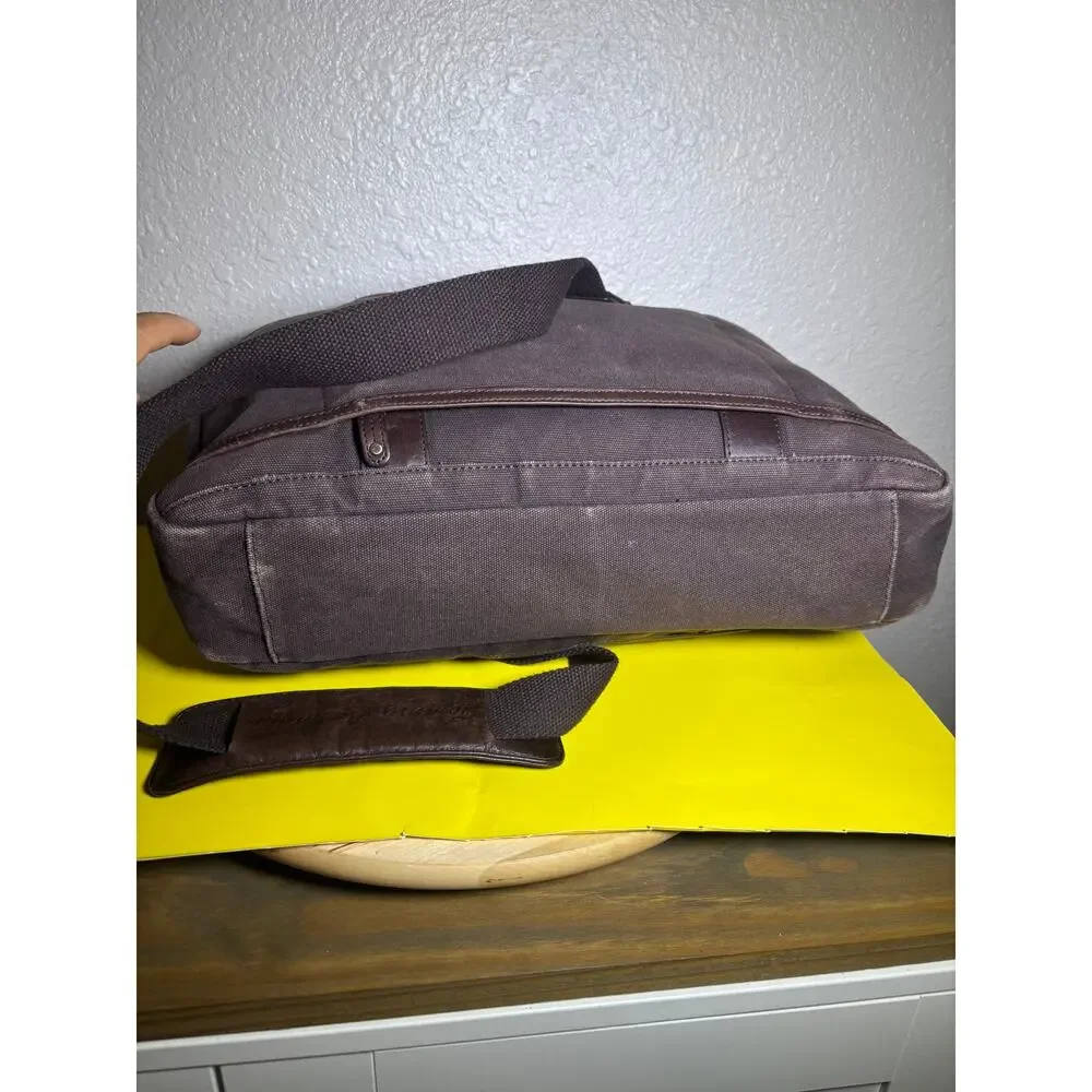 Tommy Bahama Tobago Briefcase Laptop Bag Canvas & Leather Carry Strap Map Lining